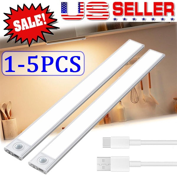 LED Motion Sensor Under Cabinet Closet Light USB Rechargeable Kitchen Lamp Strip