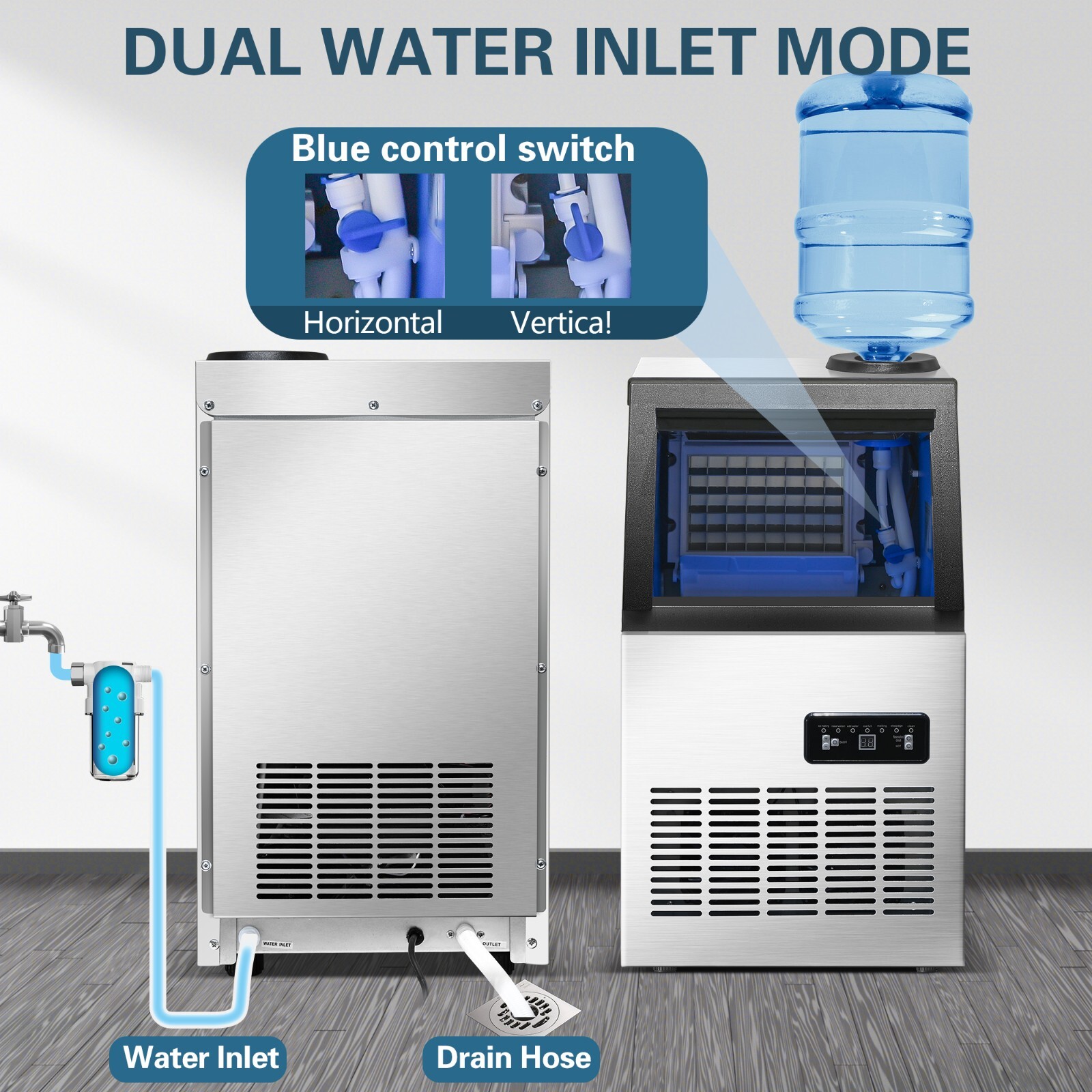 120Lb Built-in Commercial Ice Maker Stainless Steel Restaurant Ice Cube Machine