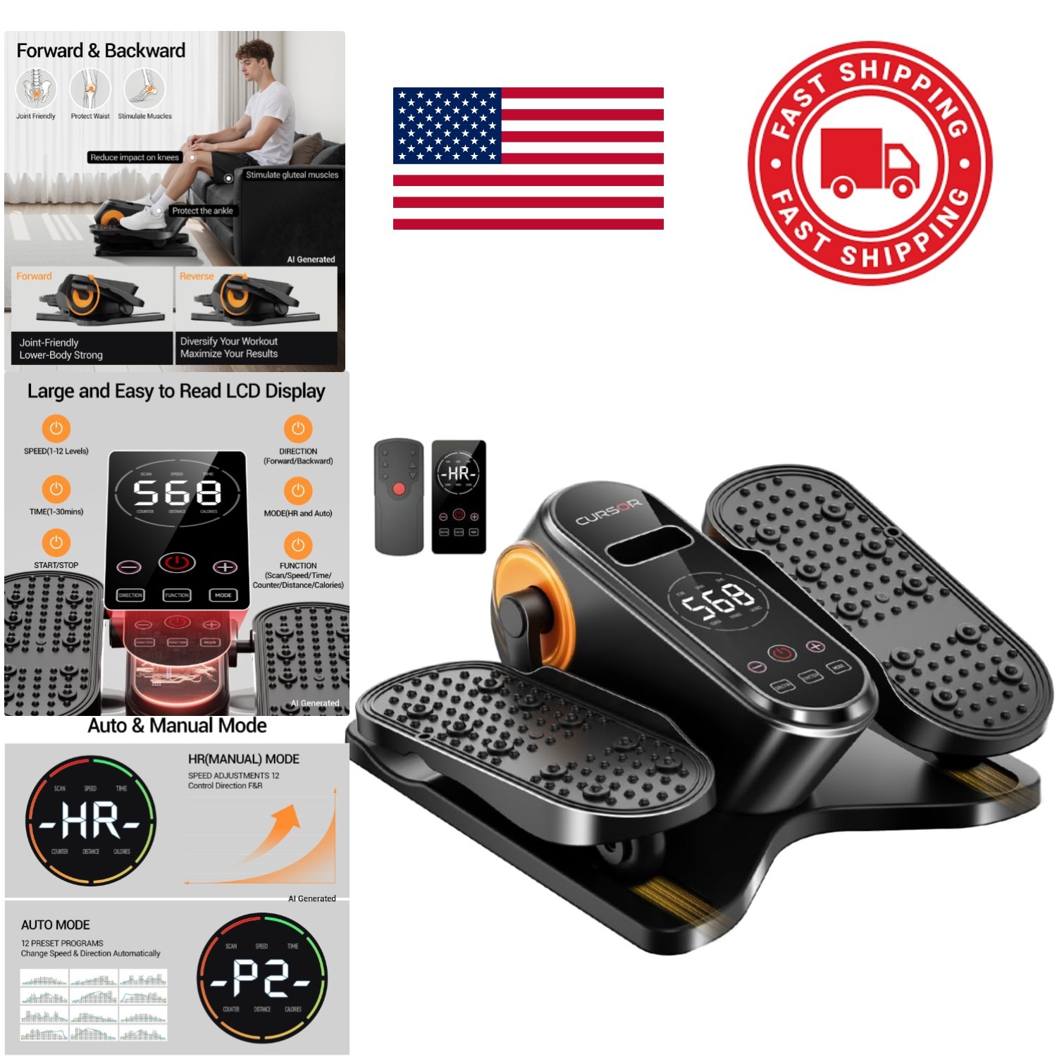 Under Desk Elliptical Machine Quiet Mini Exerciser with Remote Adjustable Speeds