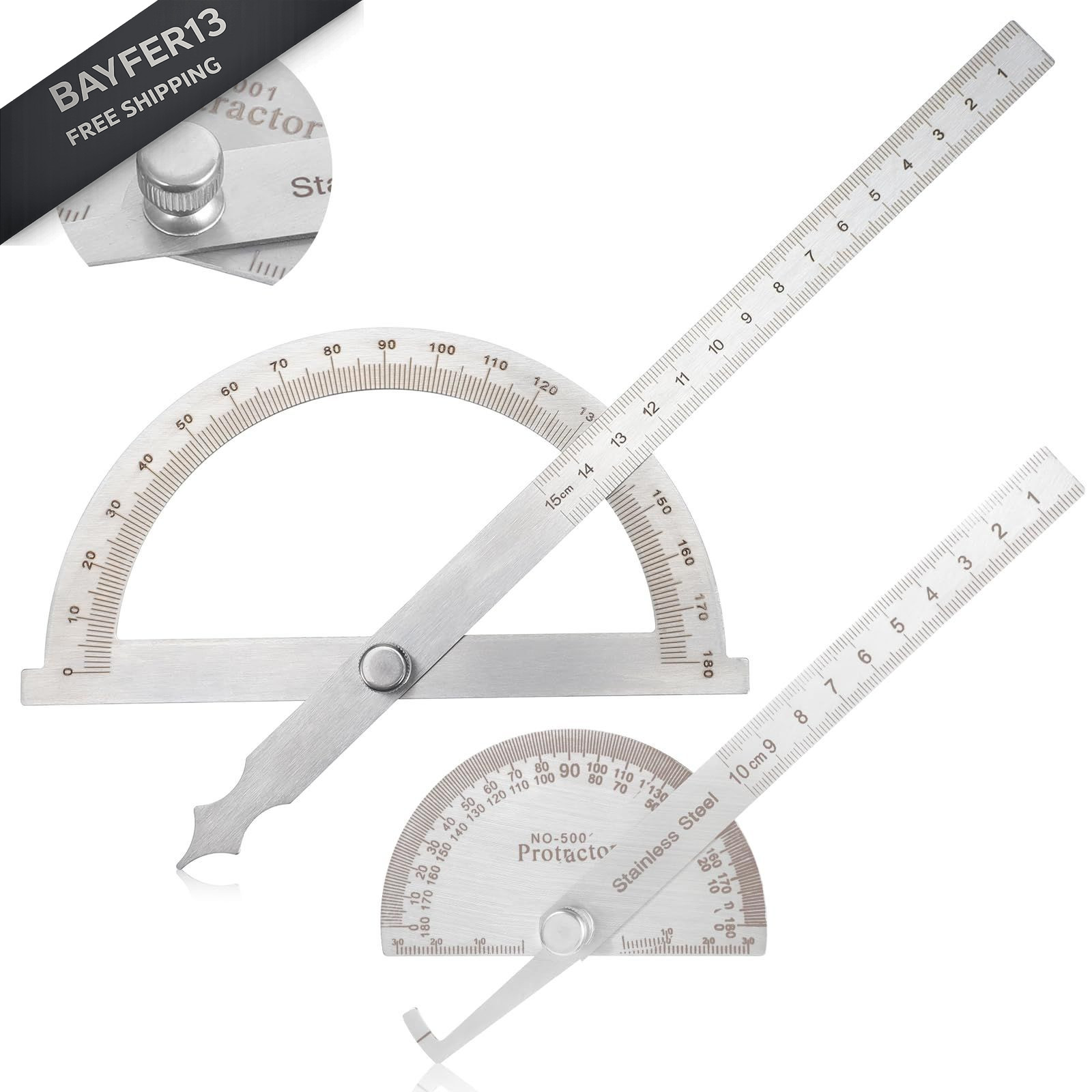 2Pcs Stainless Steel Angle Protractor, 0-180° Round Head Protractor 0-180...
