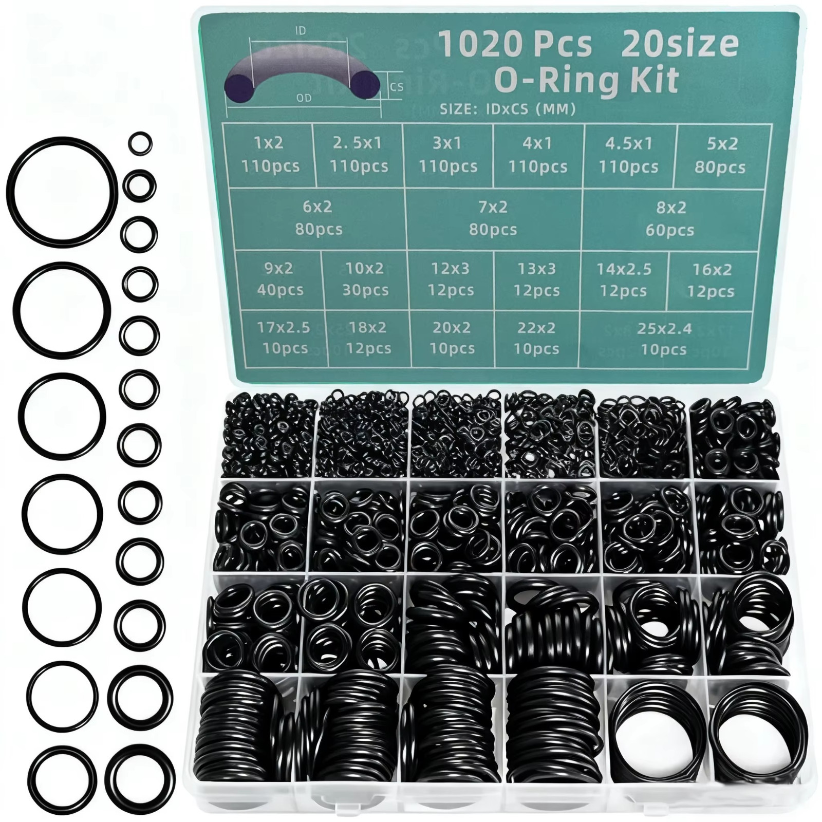 1020 Pcs O Ring Kit 20 Size Nitrile Rubber Oring Assortment Set for Car Auto Veh