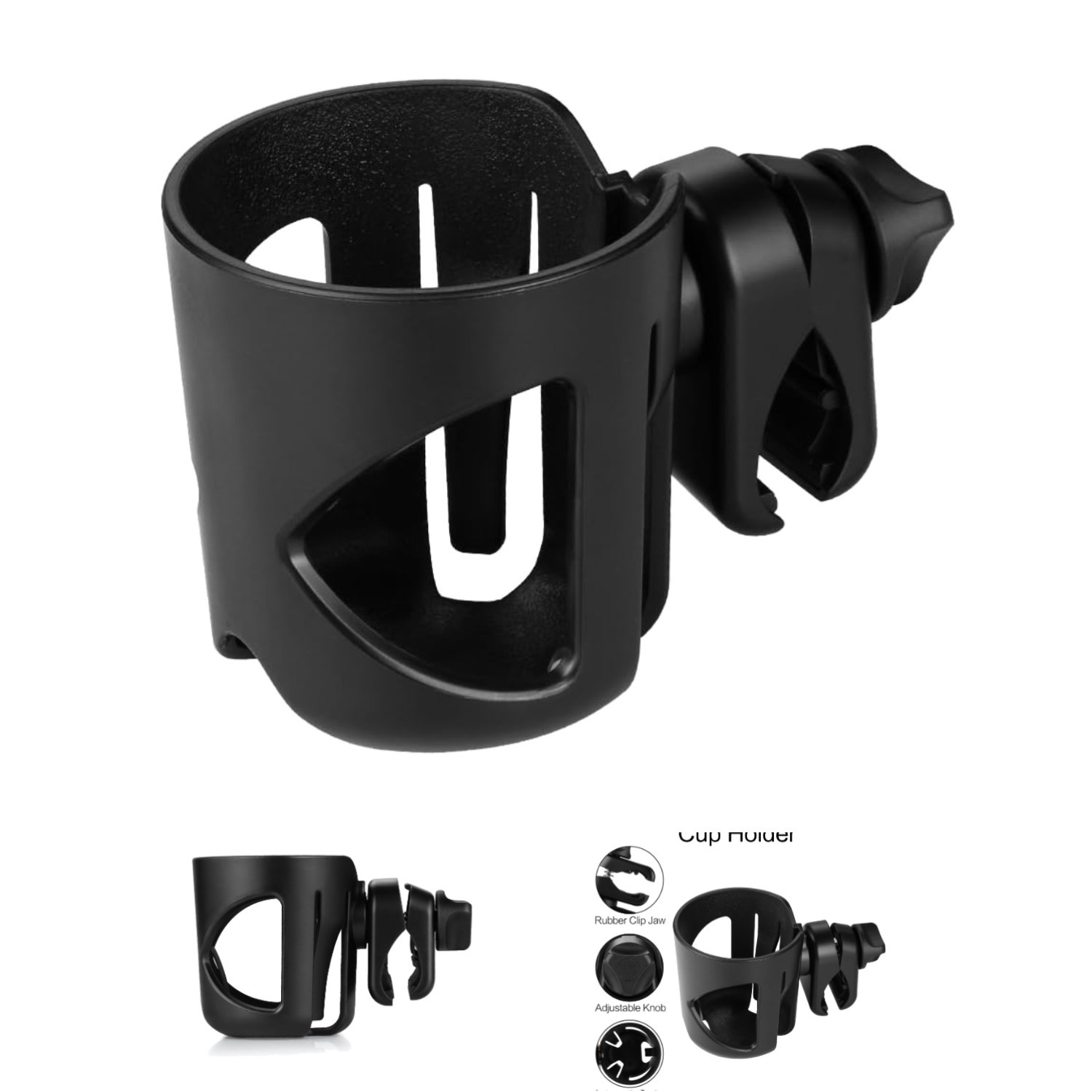 Versatile Cup Holder for Stroller, Bike & Wheelchair – 360° Rotation & Stability