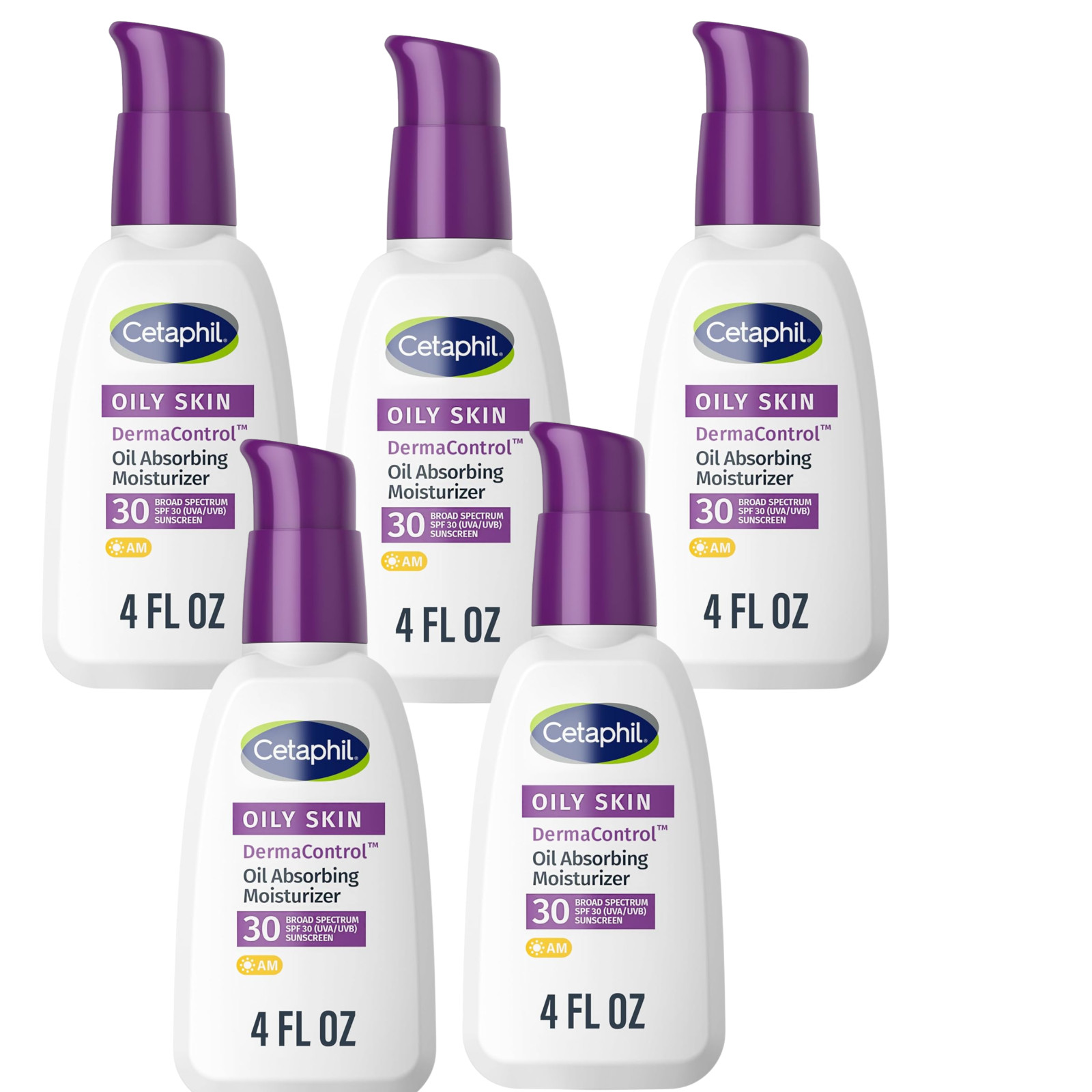 5 Pack Cetaphil DermaControl Oil Absorbing Moisturizer SPF 30 4 oz