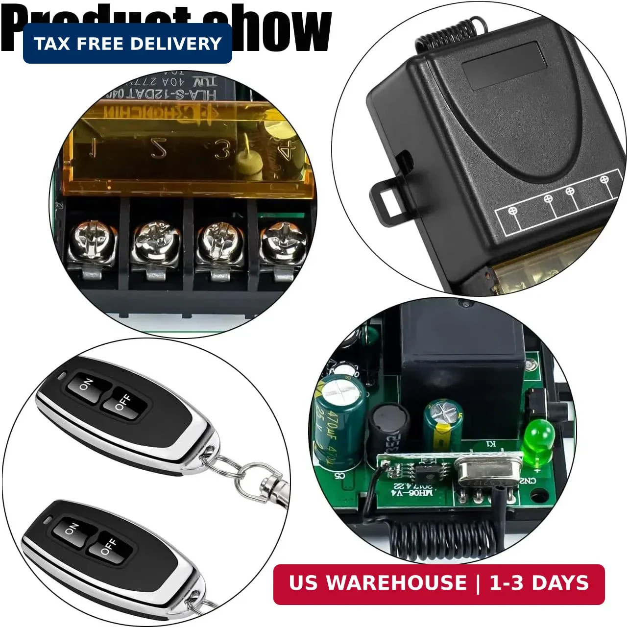 Wireless Remote Switch with 328 ft Long Range,DC 12V/24V/48V/72V Current Rating