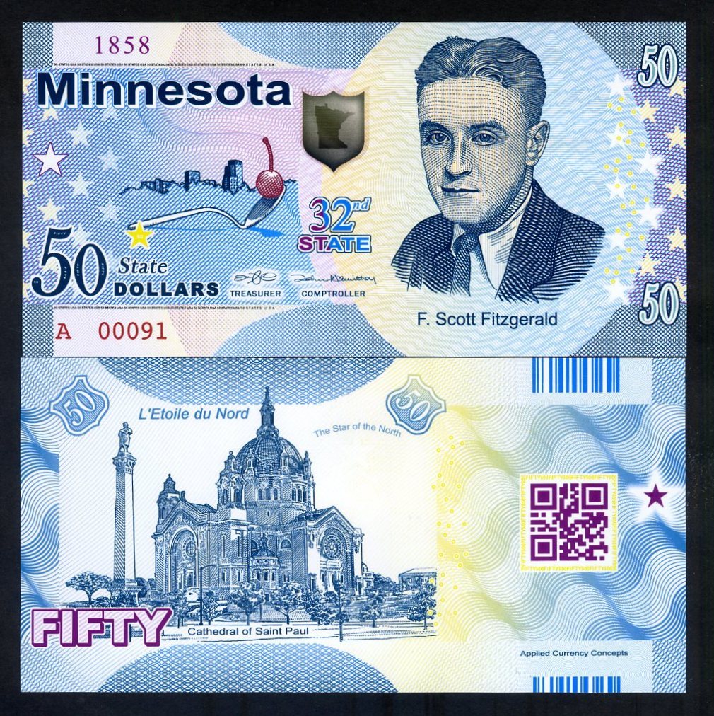 USA States, Minnesota, $50, Polymer, ND (2018), UNC - Scott Fitzgerald F