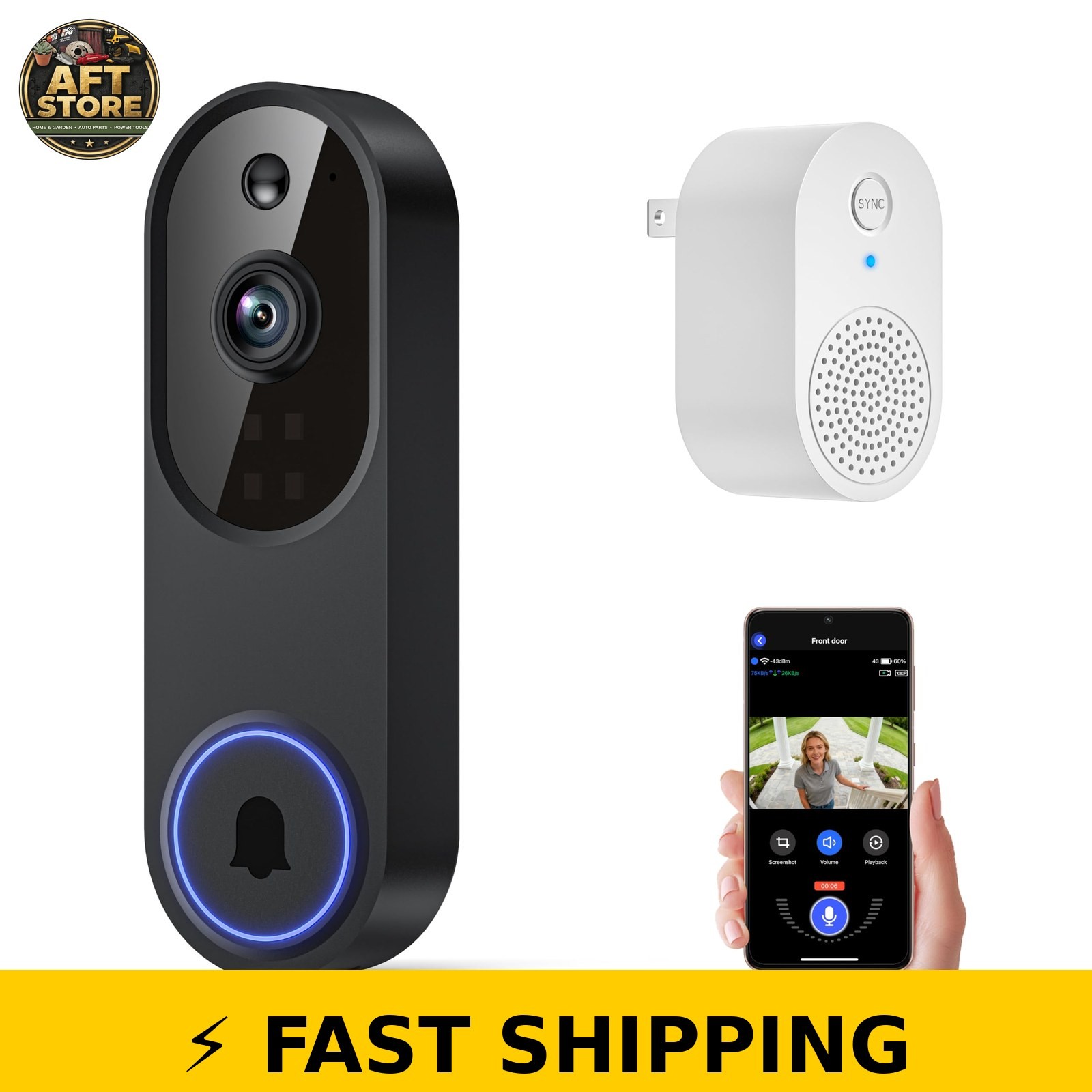 Orbitell 1080p Wi-Fi Video Doorbell Camera - Night Vision, Two Way Audio