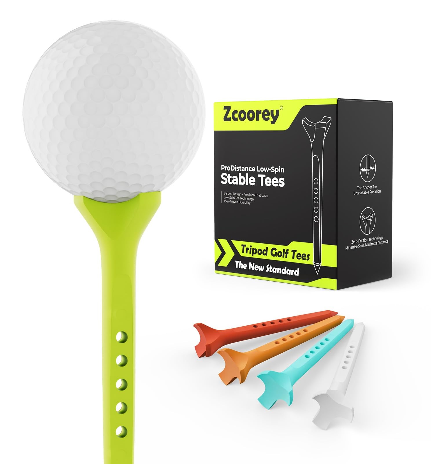 50 Pack 31/4 Inch 3Prong Plastic Golf Tees Low Spin Composite 5 Colors