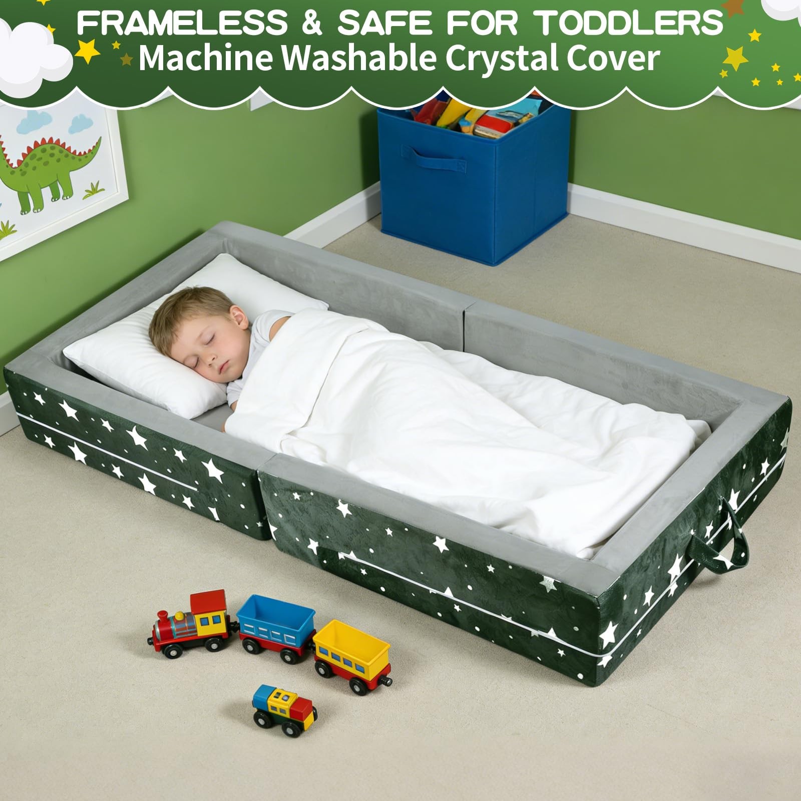 Portable Travel Bed – Foldable Floor Bed for Toddlers 3-6 with 3.54" Soft Foa...