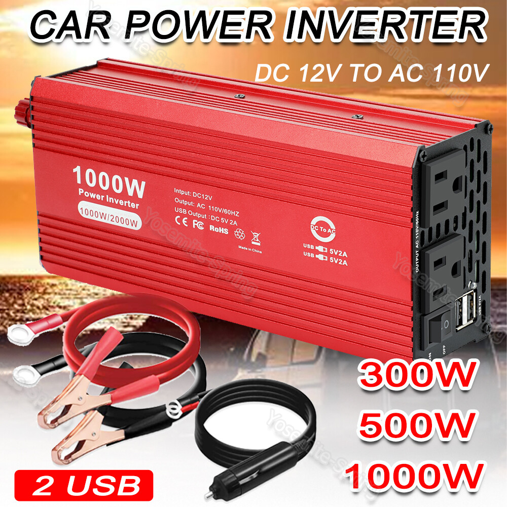Car Power Inverter Converter 1000W 2000W 12V DC to 110V 120V 2 USB Outdoor Home