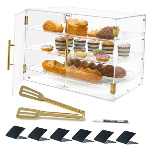 3 Tray Bakery Display Case for Commercial Countertop, 21" x 17" x 16" Cookie