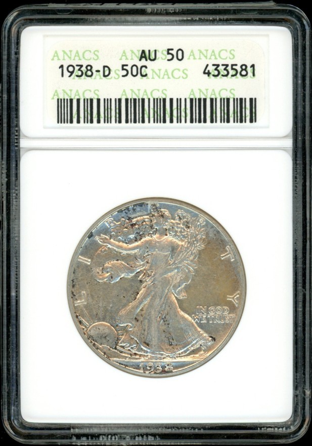 1938-D Walking Liberty 50-Cent Half Dollar ANACS AU 50