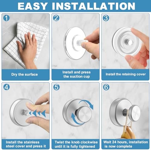 Vacuum Suction Cup Hooks for Shower, Shower Hooks for 2 Pack Round Silver