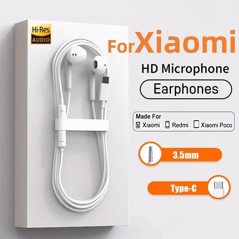 Type C Wired Earphones for Xiaomi Redmi Note Samsung Huawei 3.5mm AUX Earbuds