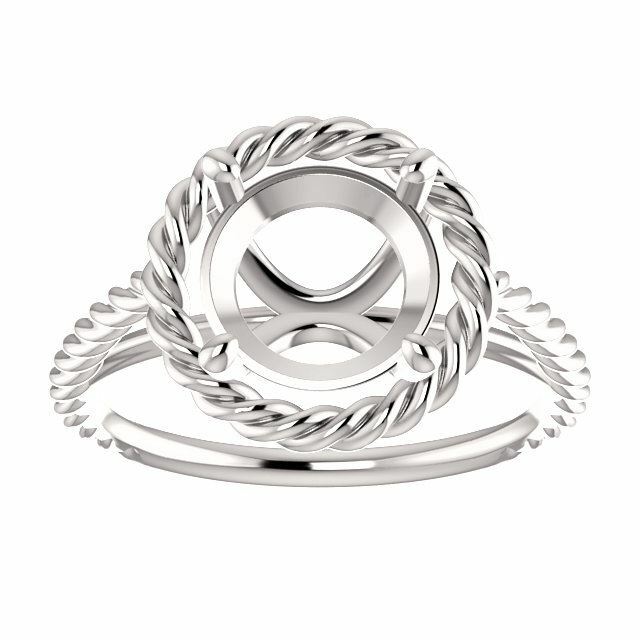 Sterling Silver Round Cut Solitaire Ring Setting - Classic Rope Lasso Style Ring