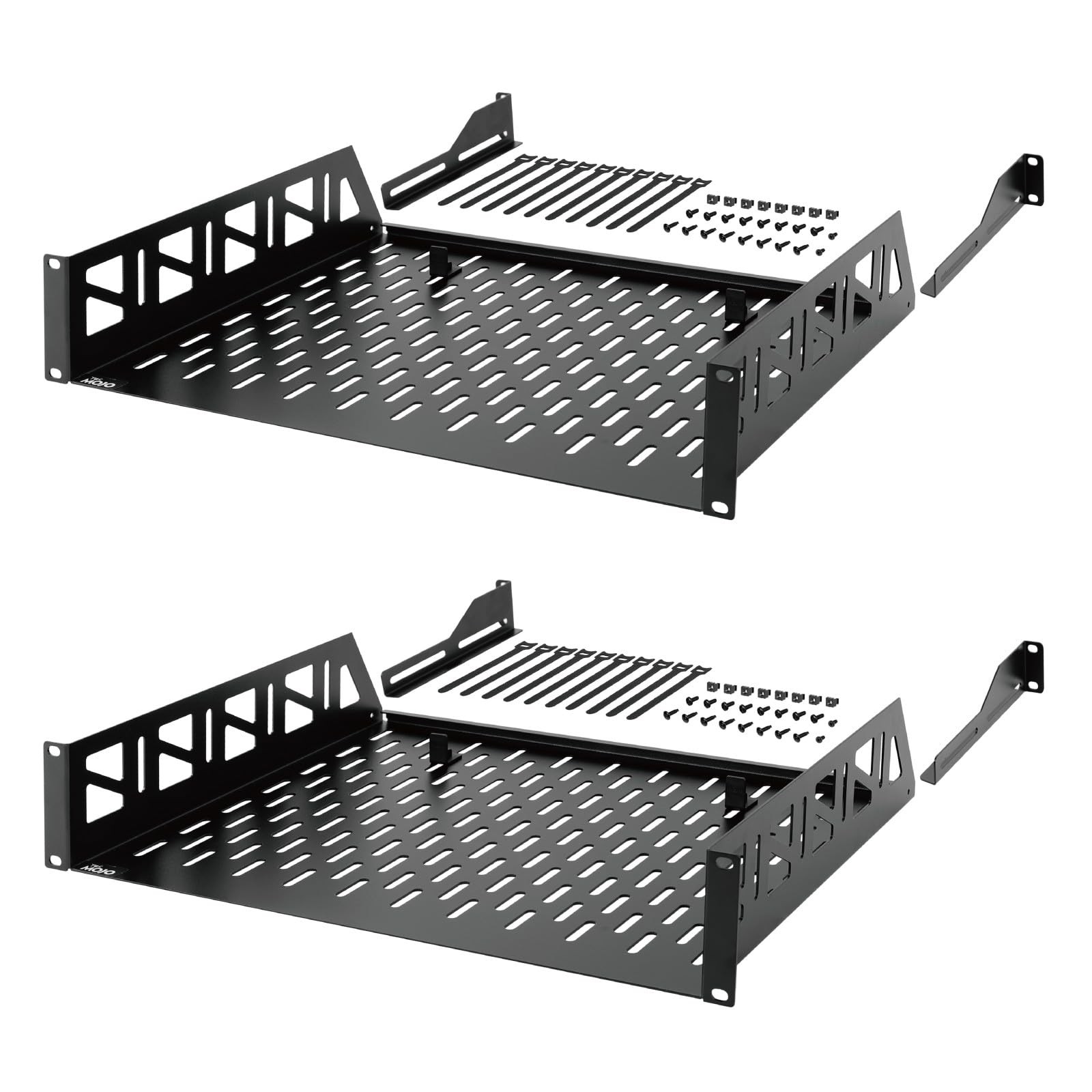 2U 19" Rack Shelf, 14" Depth, 110Lbs Capacity, 2-Pack with Accessories