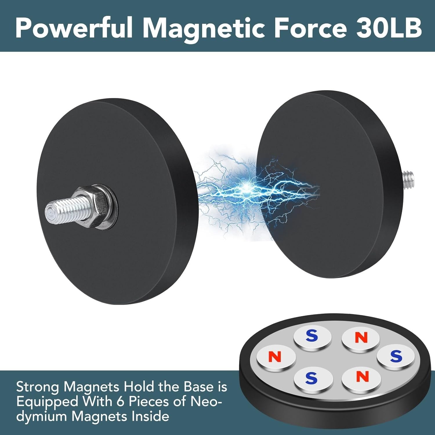 6PCS 1/4" Strong Rubber Coated Magnets - 30lb Pull Force