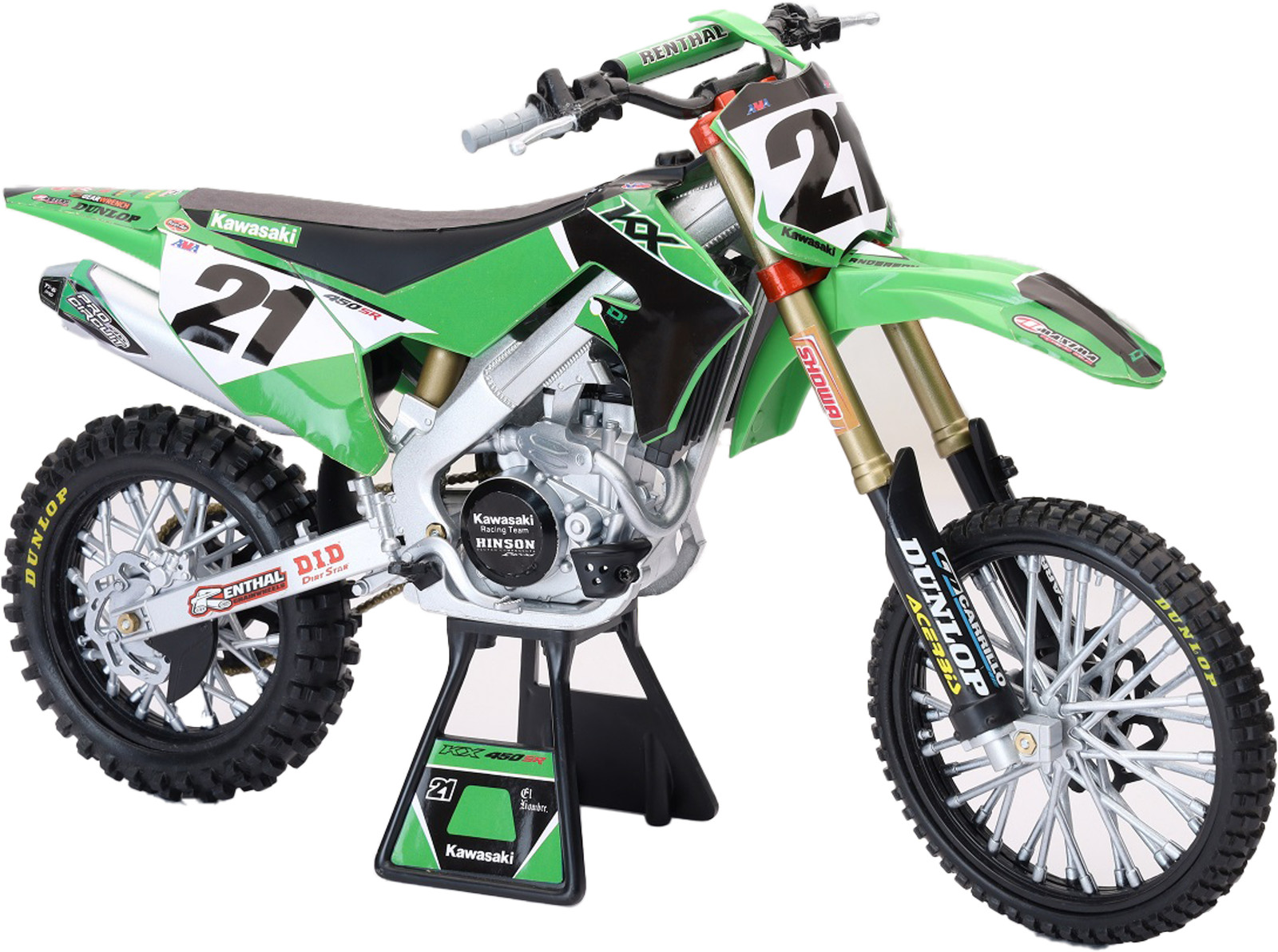 NEW-RAY 1:6 Scale Kawasaki Factory Team Kx450f Jason Anderson #21 49733