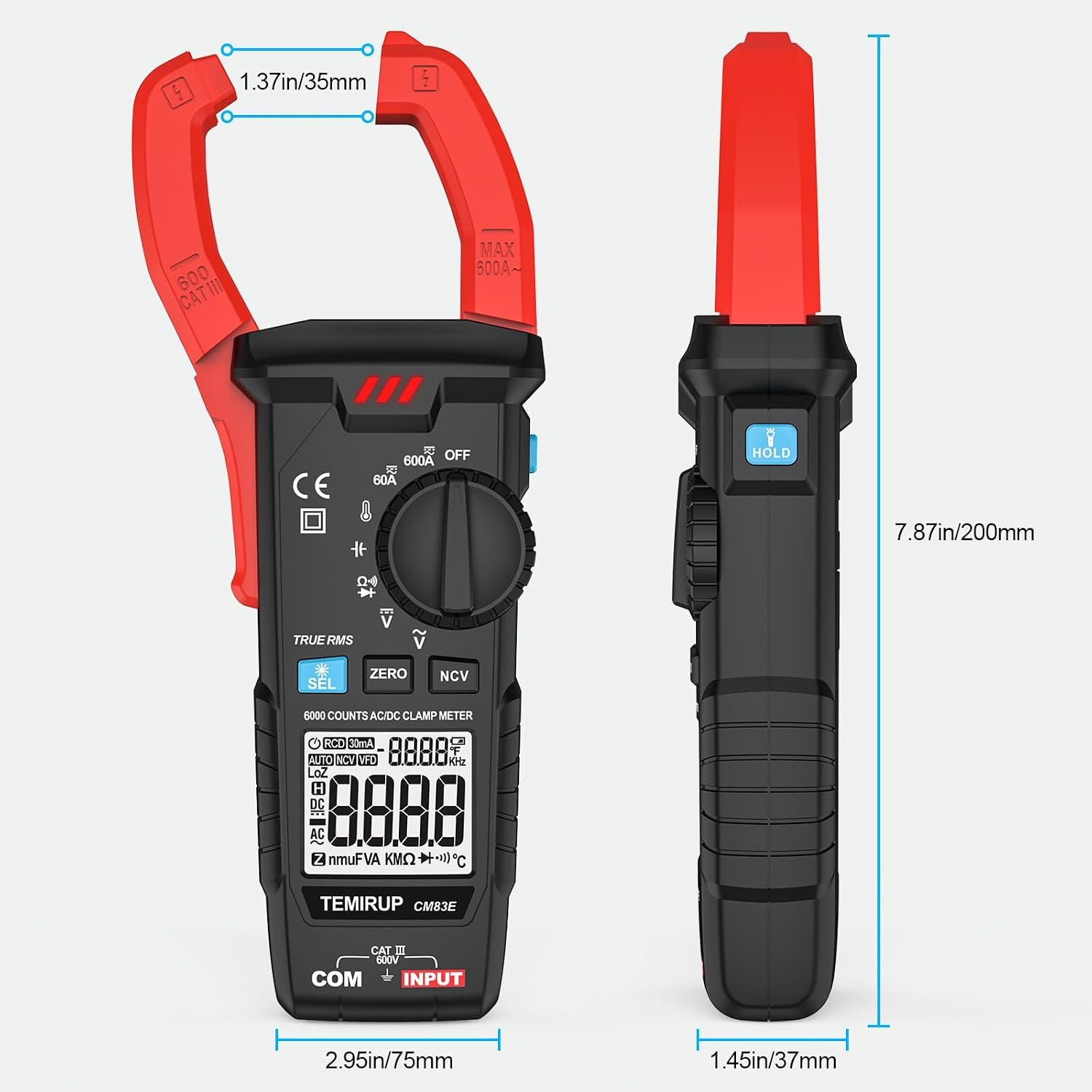 Digital Clamp Meter Multimeter, TRMS 6000 Counts 600A Current Amp Volt Meter, Au