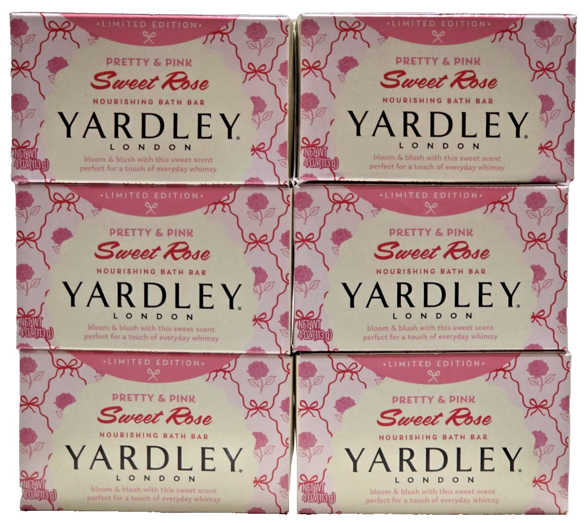 6 Yardley London Limited Edition Pretty & Pink SWEET ROSE Bath Bar Soap 4oz