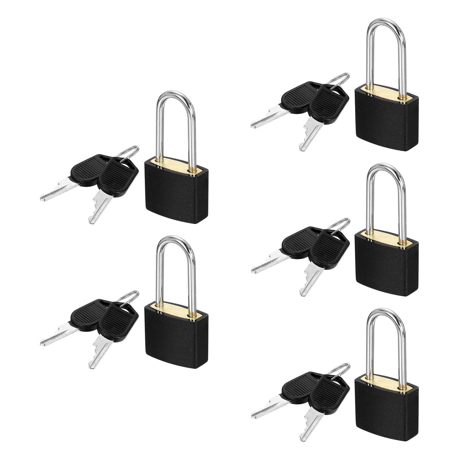 5 Pcs Padlock with Keys Long Shackle Waterproof Keyed Locks Black