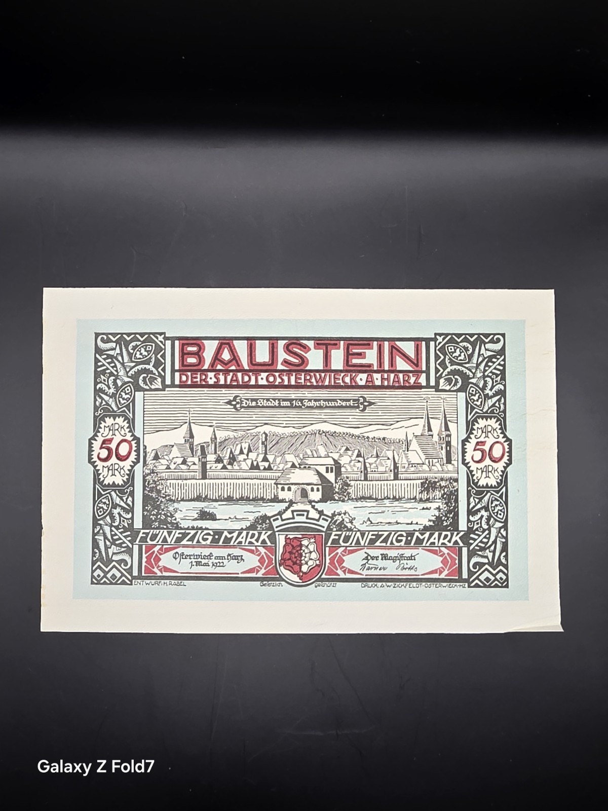 Deutschland 50 Mark 1922 Glace´Leder Baustein Notgeldschein Osterwieck