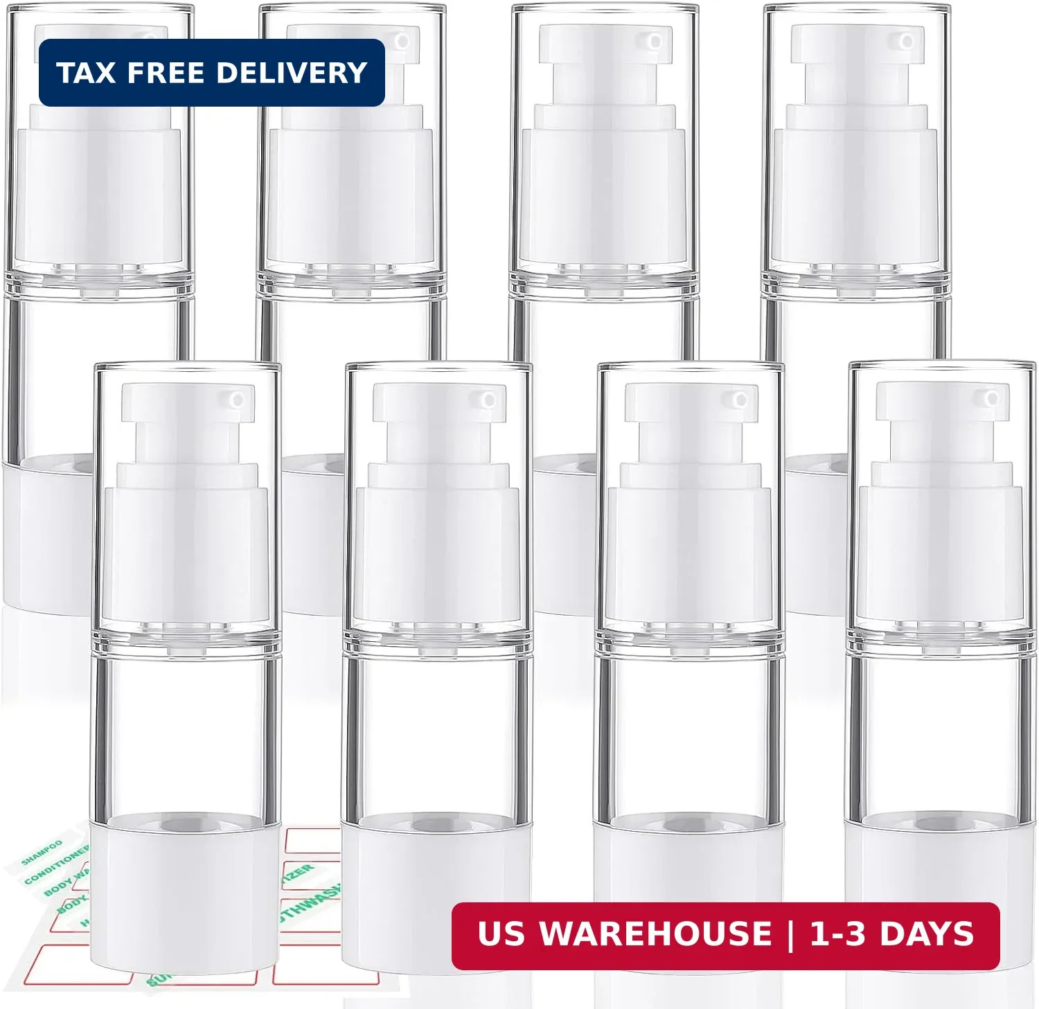 Airless Pump Bottles 8 Pack 0.5oz/15ml Empty Clear Moisturizer Pump Dis