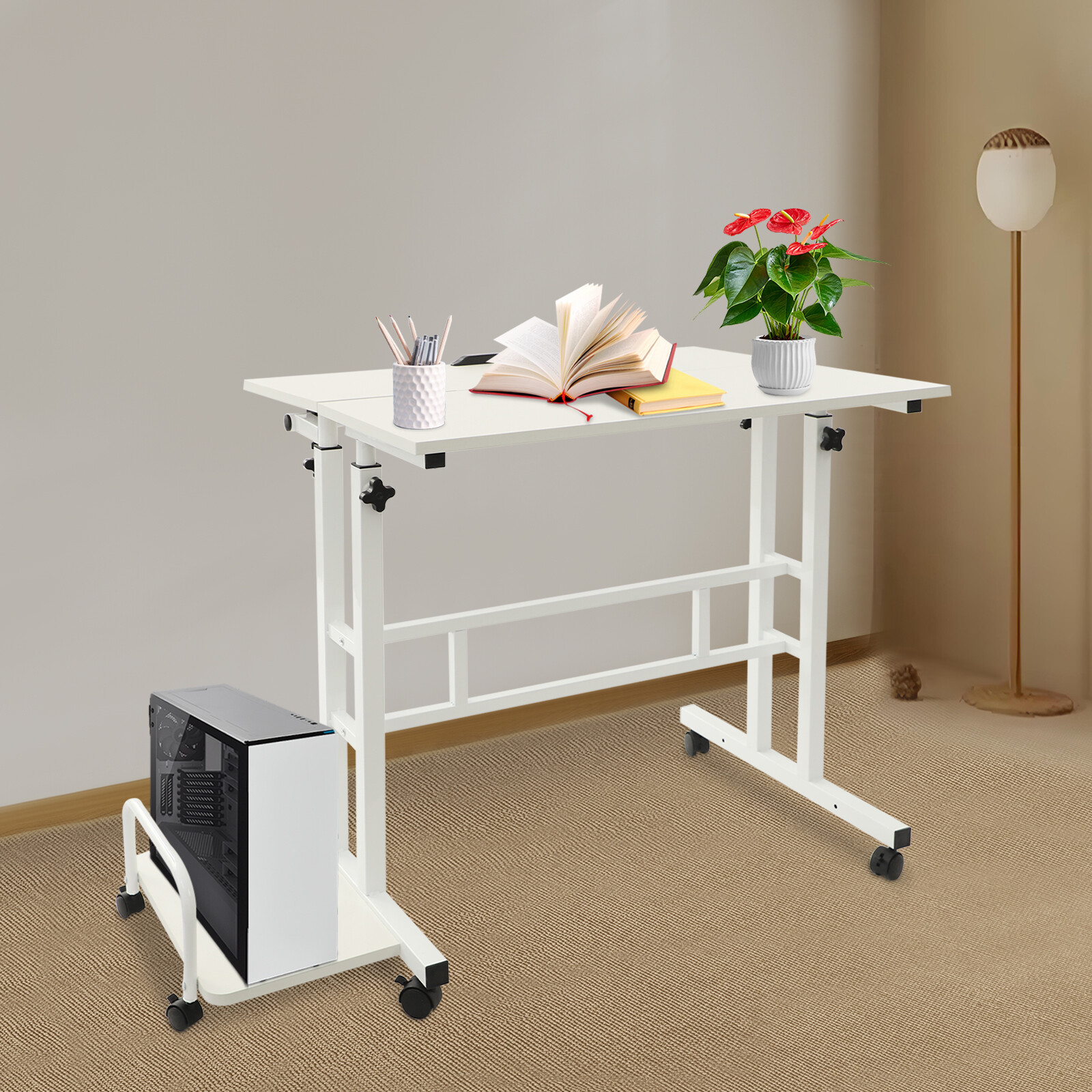 White Computer Desk, Multi Functional Foldable Desk, Adjustable Computer Table