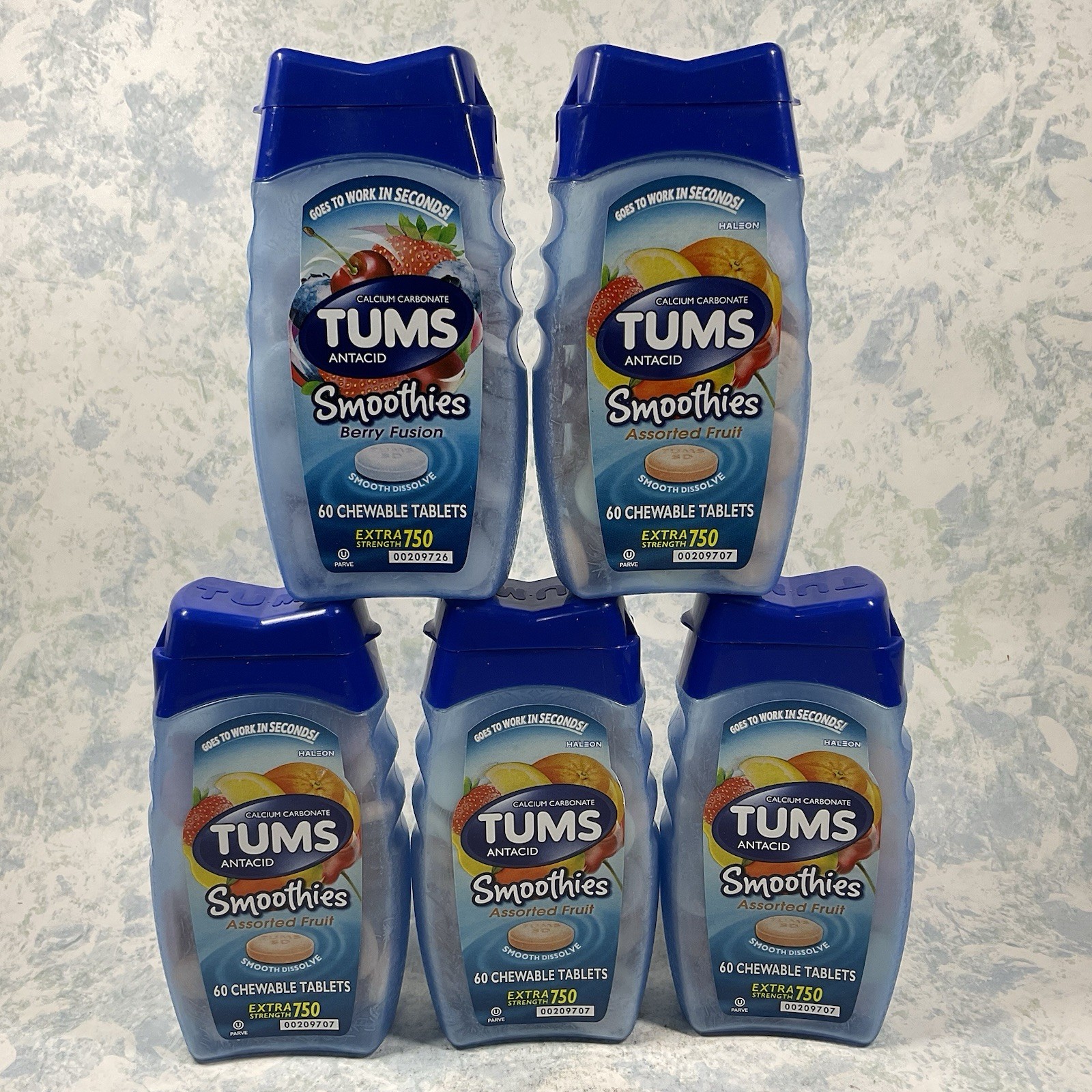 Tums Smoothies 750mg Heartburn Relief Chewable Tablets 60Ct (Lot of 5) Exp 12/27