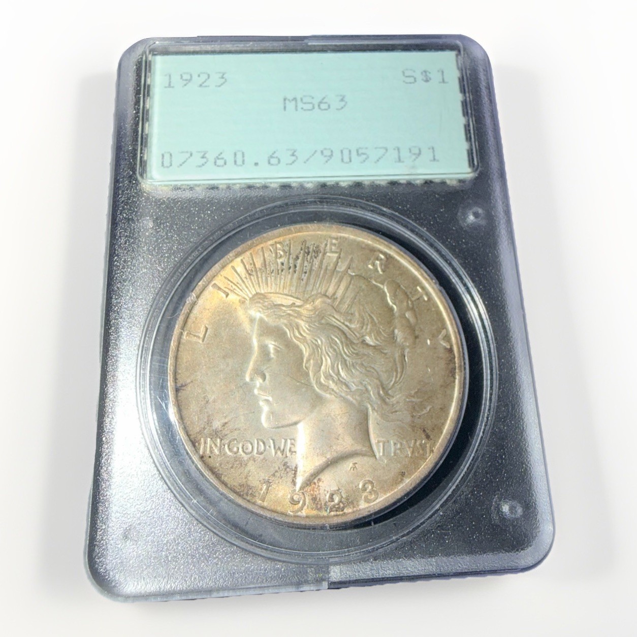 1923 Peace Dollar PCGS MS63 ***RARE RATTLER HOLDER*** TONER