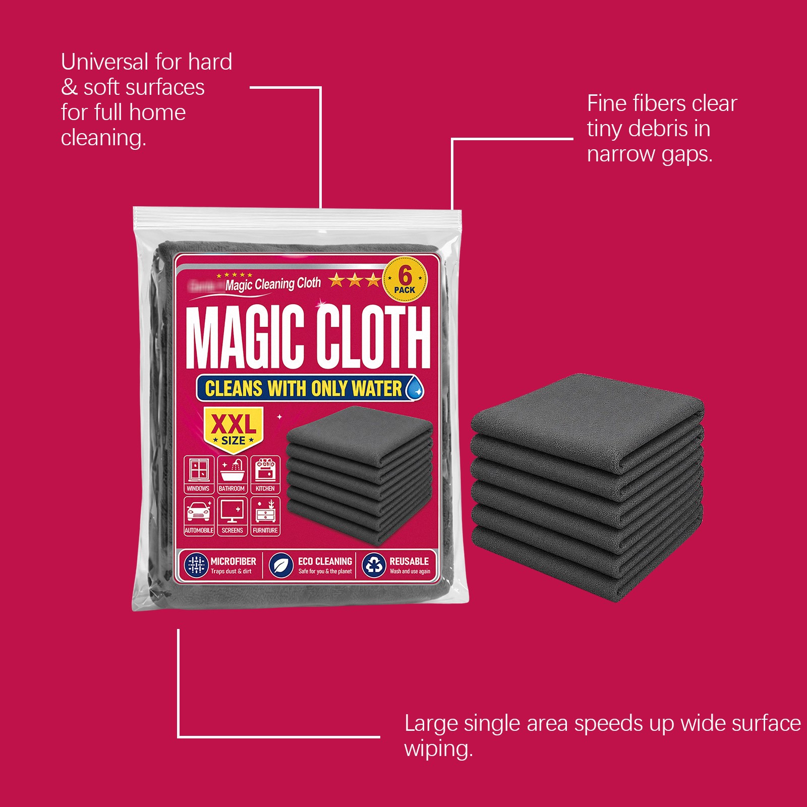 6Pack,Genie Magic Cleaning Cloth Microfiber Cleaning Cloths ,Reusable New