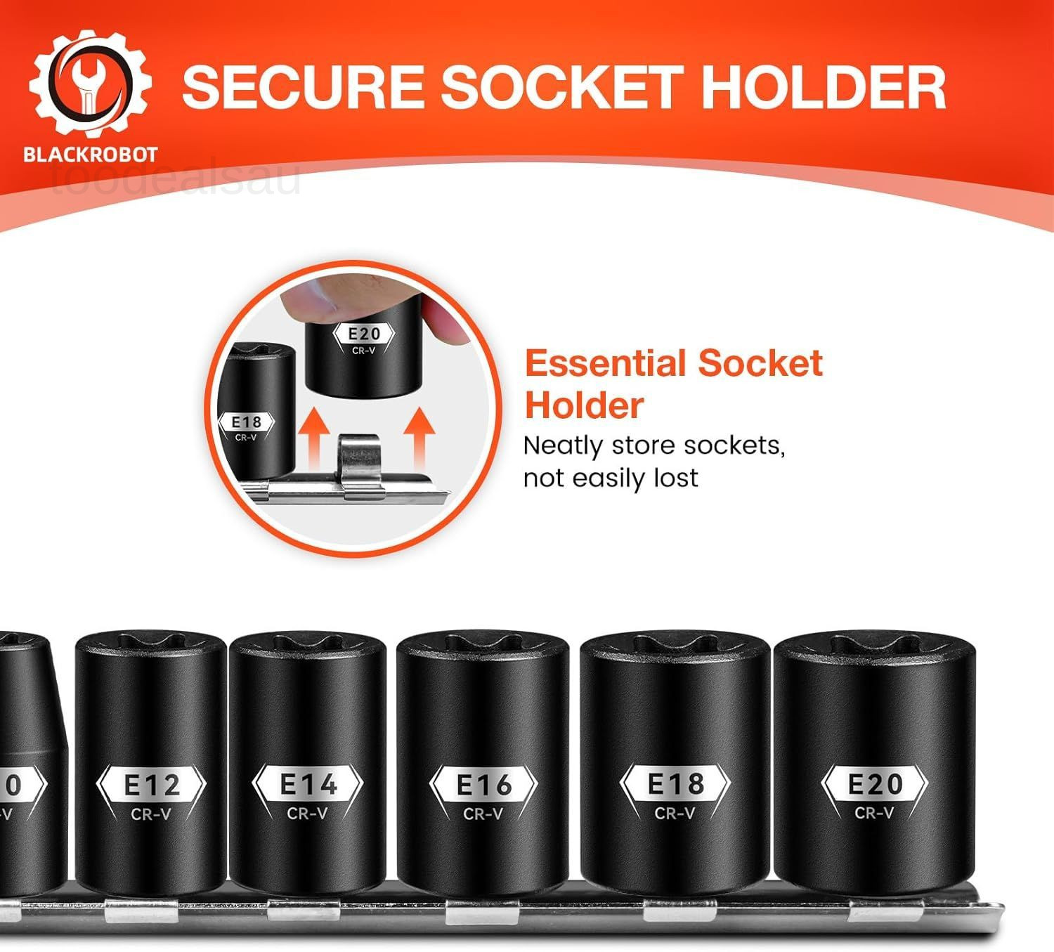 E Torx & Star Socket Set With Rail, 11-Piece Female External Sockets, E4-E20