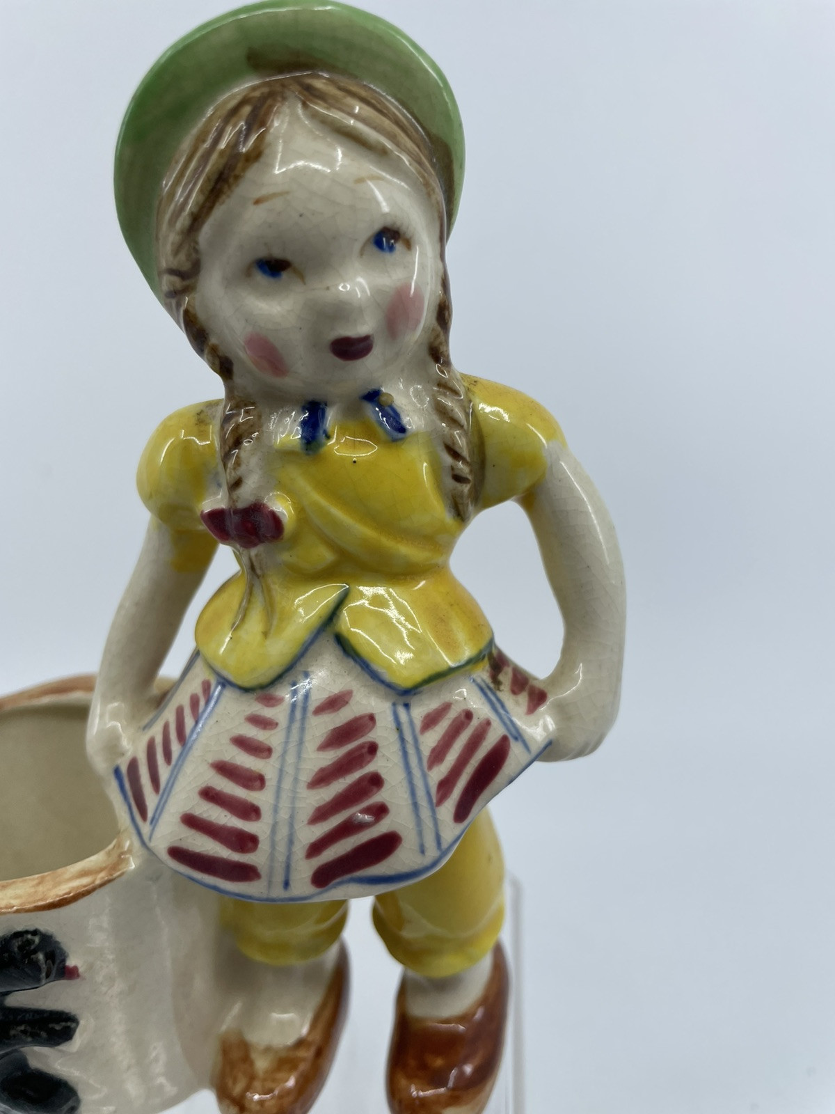 Vintage Planter Girl W/ Dog 6" Occupied Japan Rare Wh5