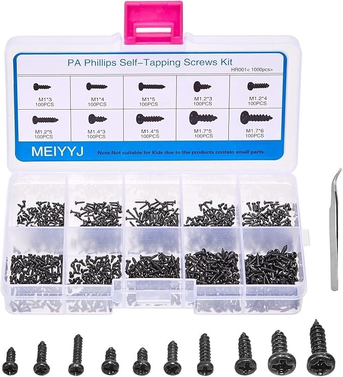 1000PCS Micro Self Tapping Screws Kit (M1/M1.2/M1.4/M1.7) - Phillips Round He...