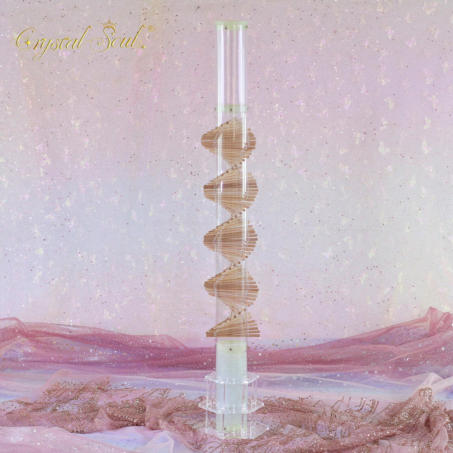 Crystal Soul DNA Rain Stick Long Sound Tour Wooden Base Healing Instrument