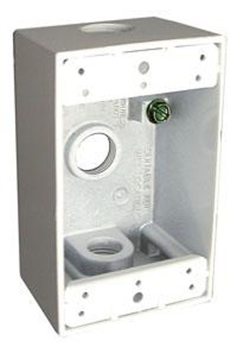 (1 pc) Weatherproof 1-Gang Box w/ Three 1/2" Holes WHITE Metal Outdoor