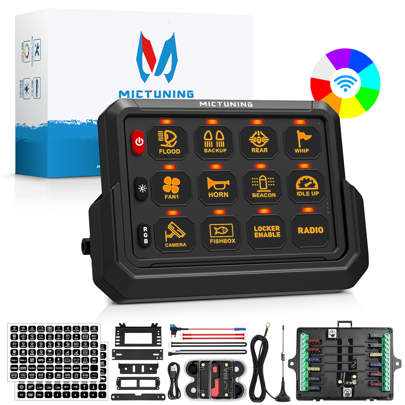 Wireless RGB 12 Gang Switch Panel Led Light Bar Switch Relay System 12/24V Marin