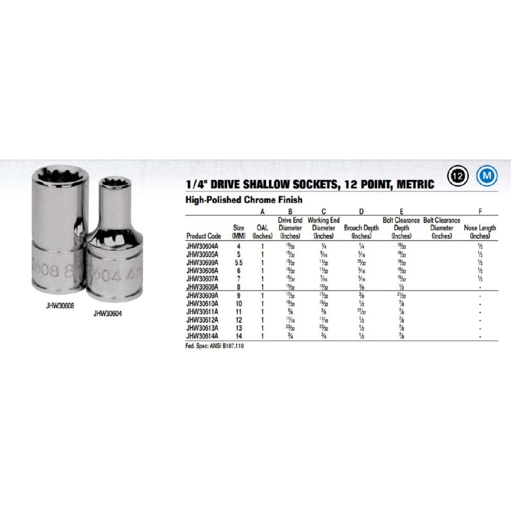 Williams 30605 1/4-Inch Drive Shallow 12-Point Socket, 5mm