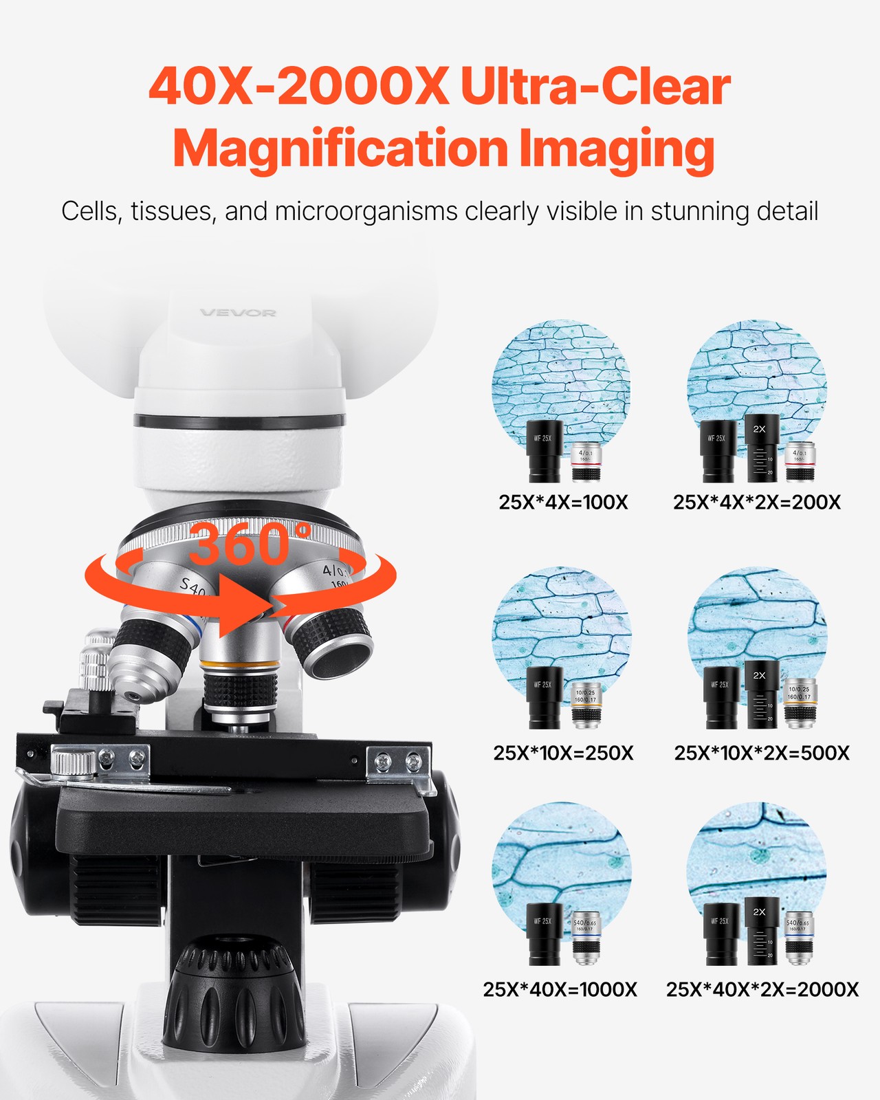 VEVOR Professional Binocular Compound Microscope Kit 40-2000X Magnification