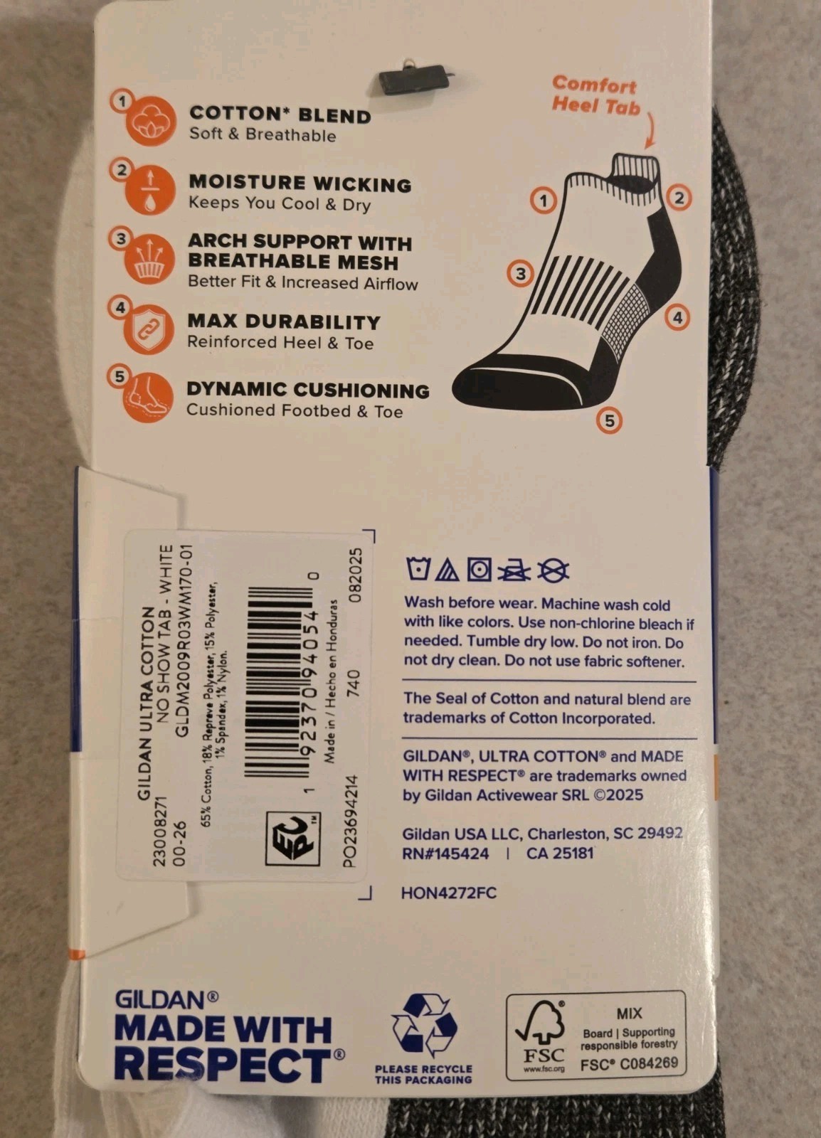 Gildan Ultra Cotton Mens Cushion No Show Tab Socks 6 PAIR White Cushioned #21426