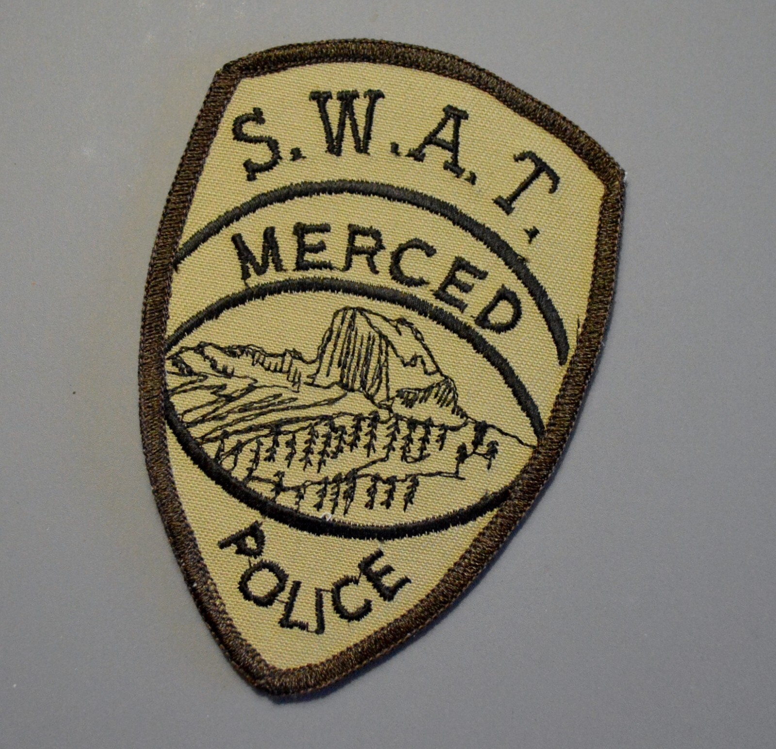 Merced Police 1st Issue SWAT Subdued Tan Black Patch ++ Mint Merced County CA