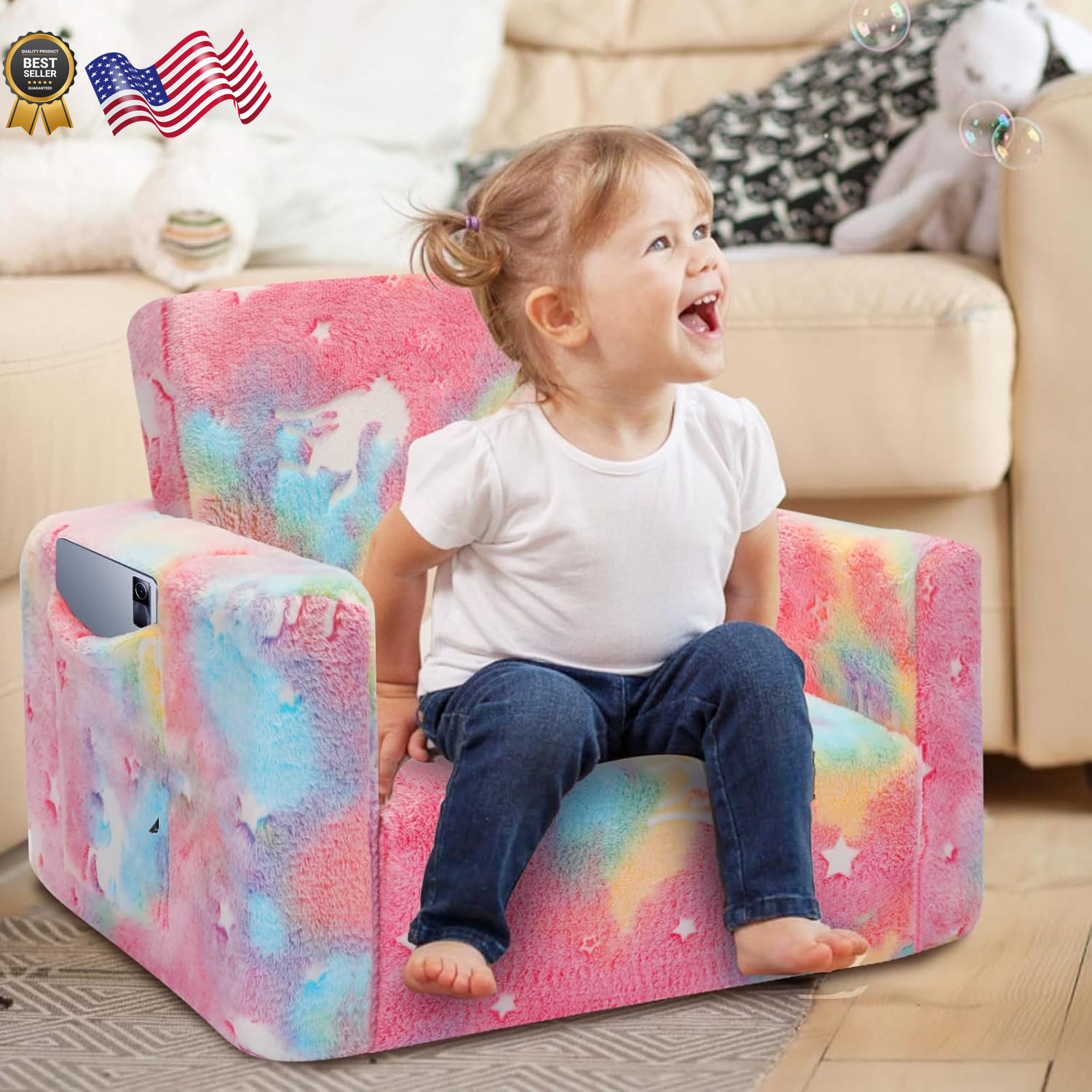 Kids Couch Toddler Chair Fold Out Kids Sofa Chair Convertible Sofa to Lounger Pu