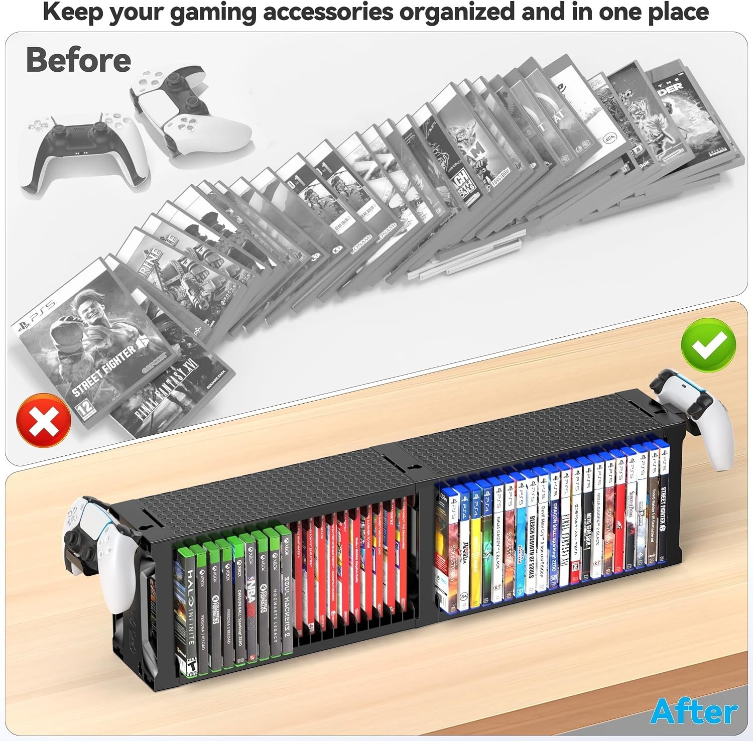 Space-Saving 2-Tier Game Disc & Accessory Storage Tower