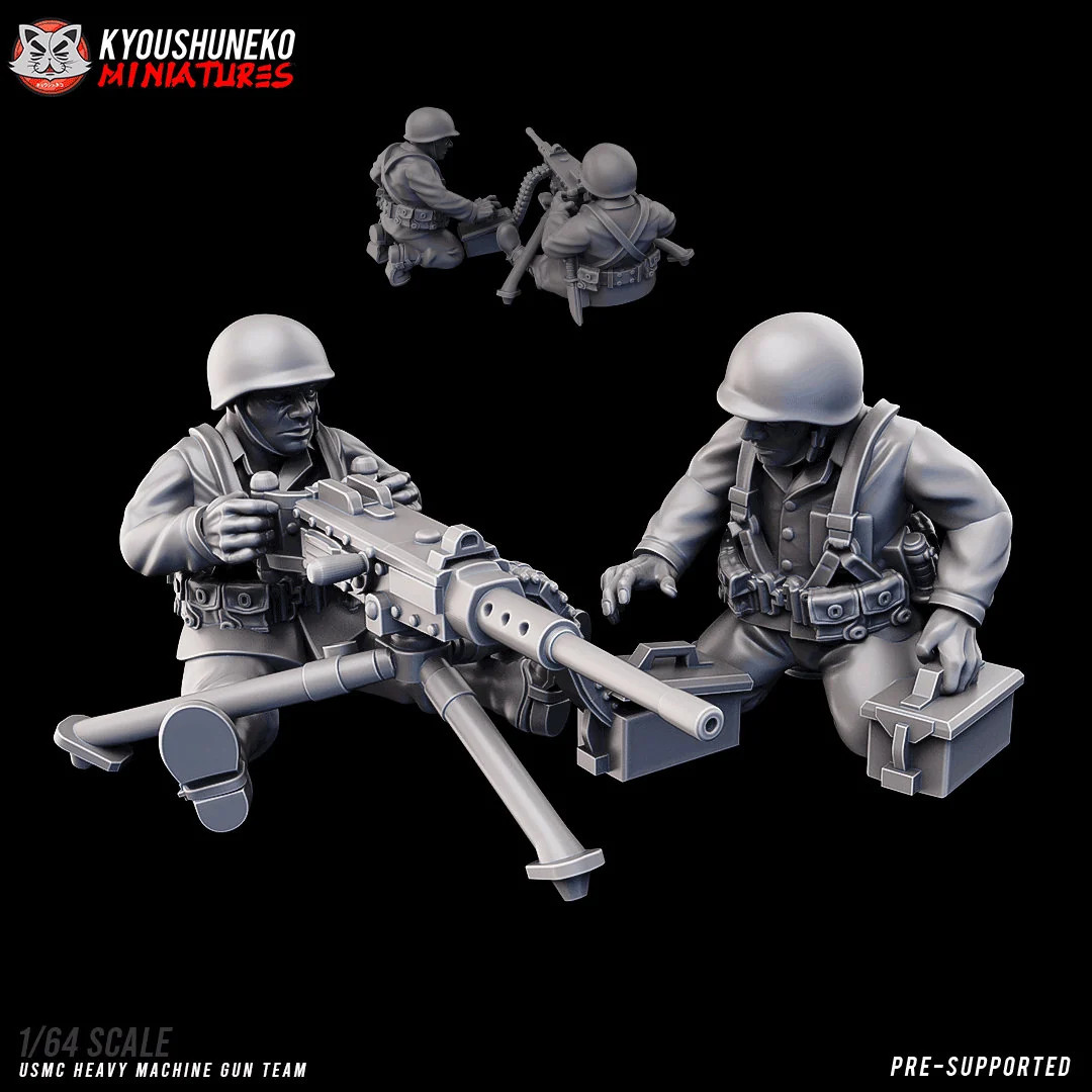 WW2 USMC HMG Team - 15-54mm WW2 Army - Resin Tabletop Miniature