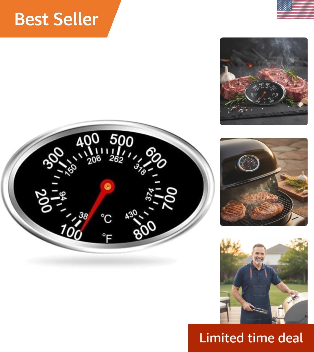 Wide Temperature Range BBQ Thermometer for Nexgrill - Precision Heat Control