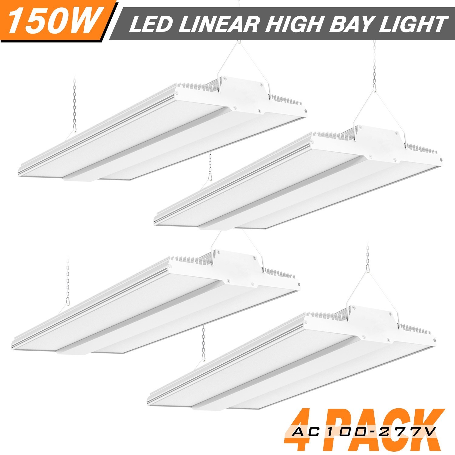 4 PACK 150W LED Linear High Bay Light Commercial Warehouse Garage Lamps Dimmable