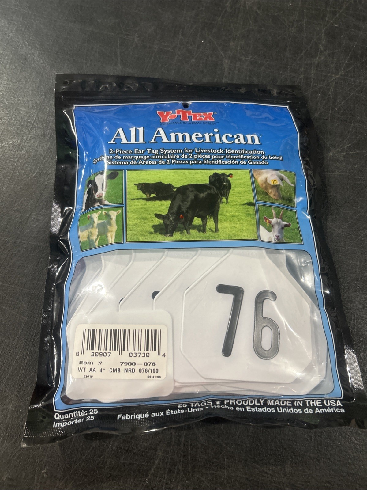 New YTex 4 Star All American Large  Cattle ID Ear Tags White Numbered 076-100