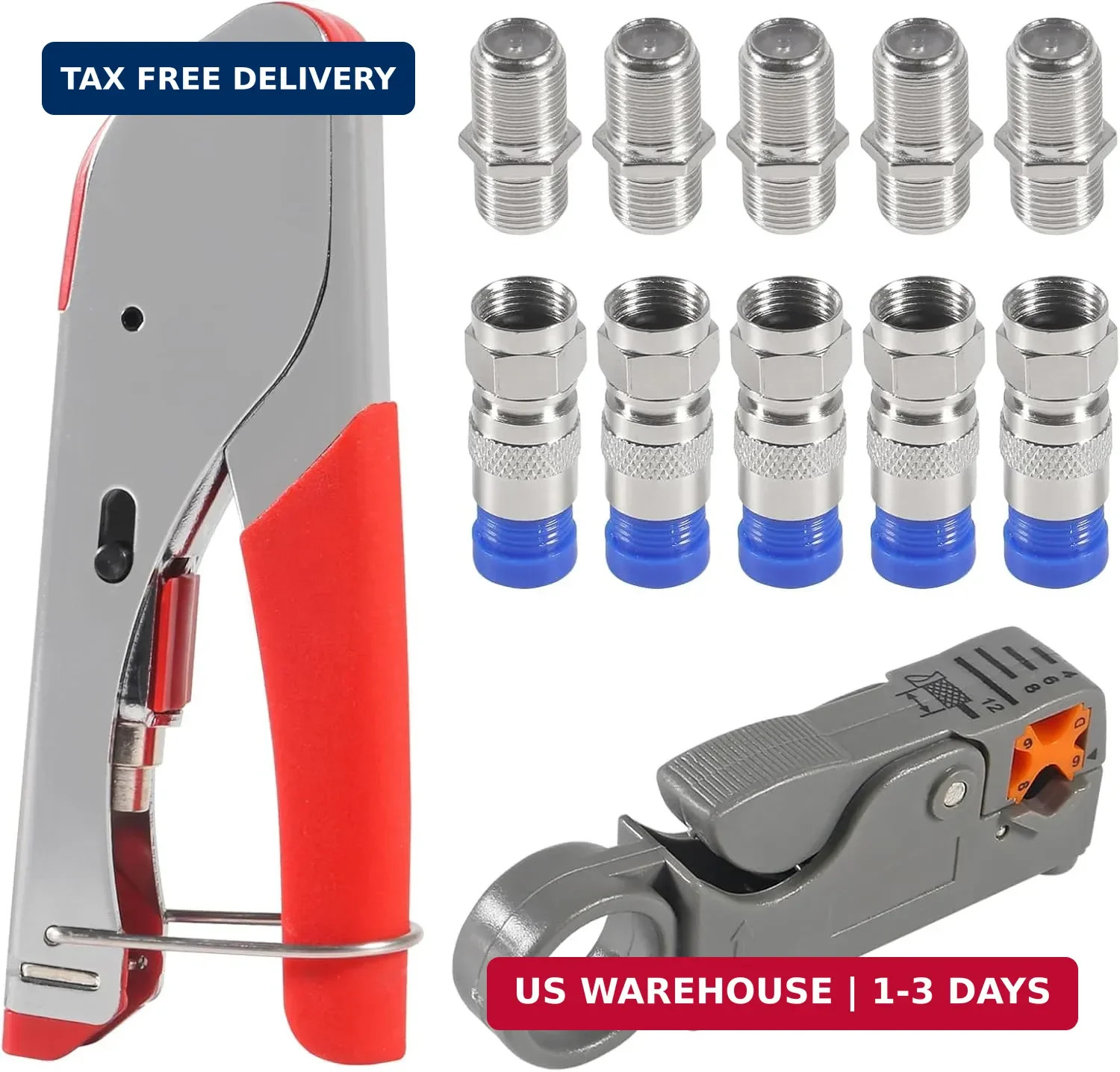Coax Cable Crimper Tool Kit Coaxial Compression Tool Fitting Wire Stripper with