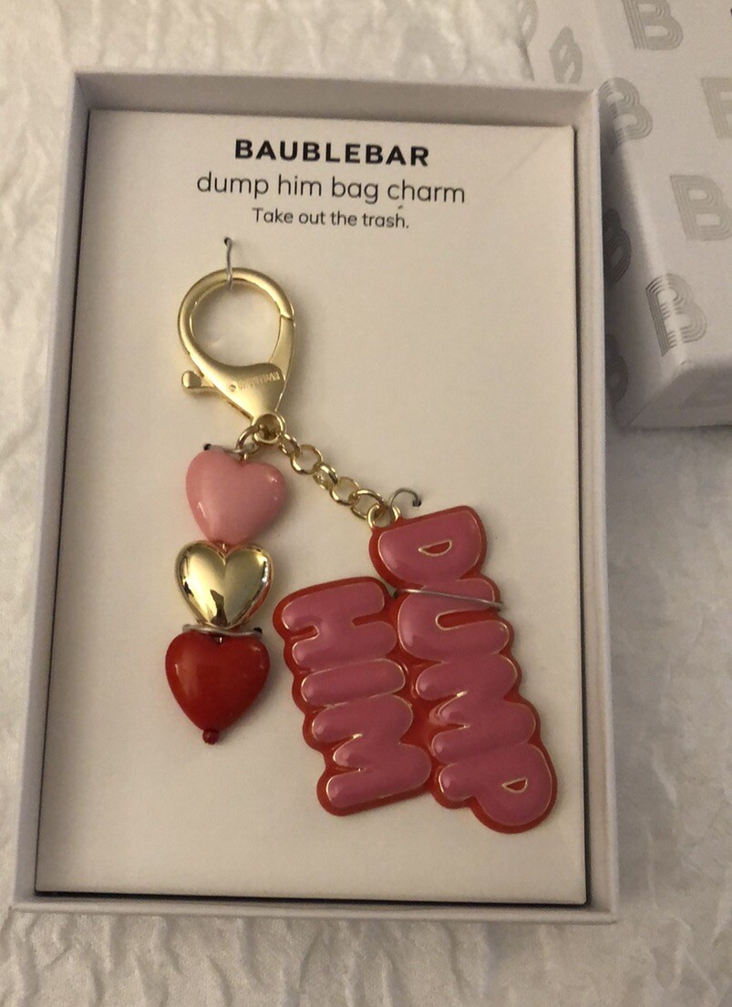 Baublebar Gold Tone Dump Him Bag Charm Hearts & Dump Him NIB