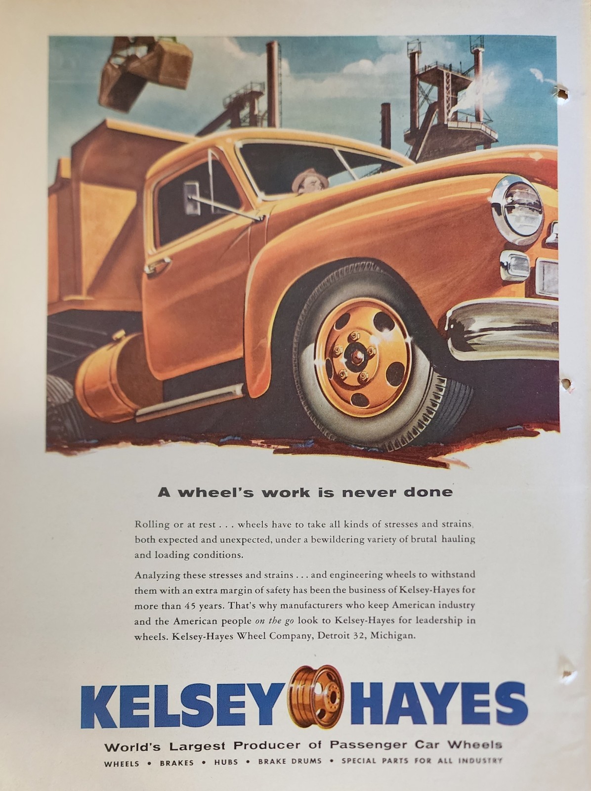 Kelsey Hayes Picture Magazine Ad Vtg Original Wall Art Rolling Truck Wheels