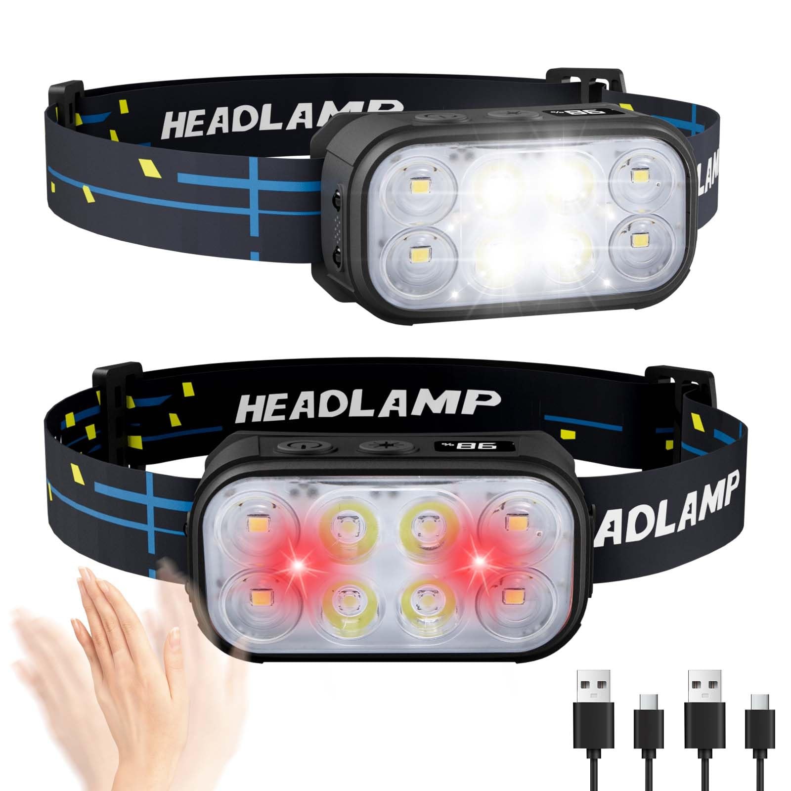 Headlamp Rechargeable 2 Pack, Super Bright LED Head Lamp, 1500 Lumen, 12 Mode...